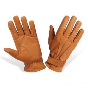 Tan Leather Riding Gloves with Velcro Wrist Strap