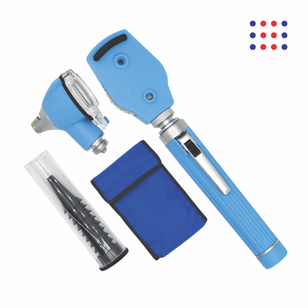 Blue Otoscope and Ophthalmoscope Set with Pouch