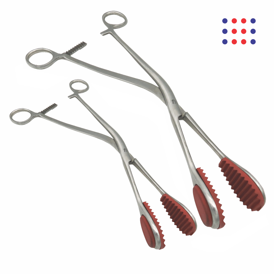 Uterine Forceps with Red Rubber Grips (Set of 3)
